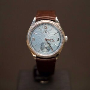 Rolex 1908 bleu glacier Platine Cuir marron 39 mm